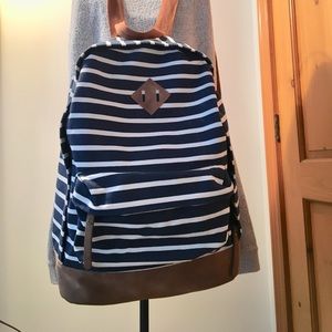 White and blue striped school backpack